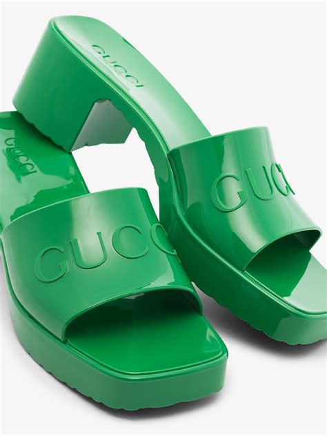 gucci rubber sandals green|wearing gucci rubber sandals.